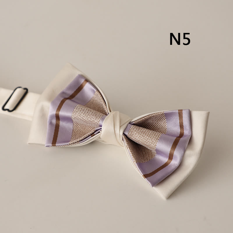 Beige Pattern Two-Layer Satin Adjustable Strap Bow Tie