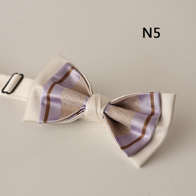 Beige Pattern Two-Layer Satin Adjustable Strap Bow Tie