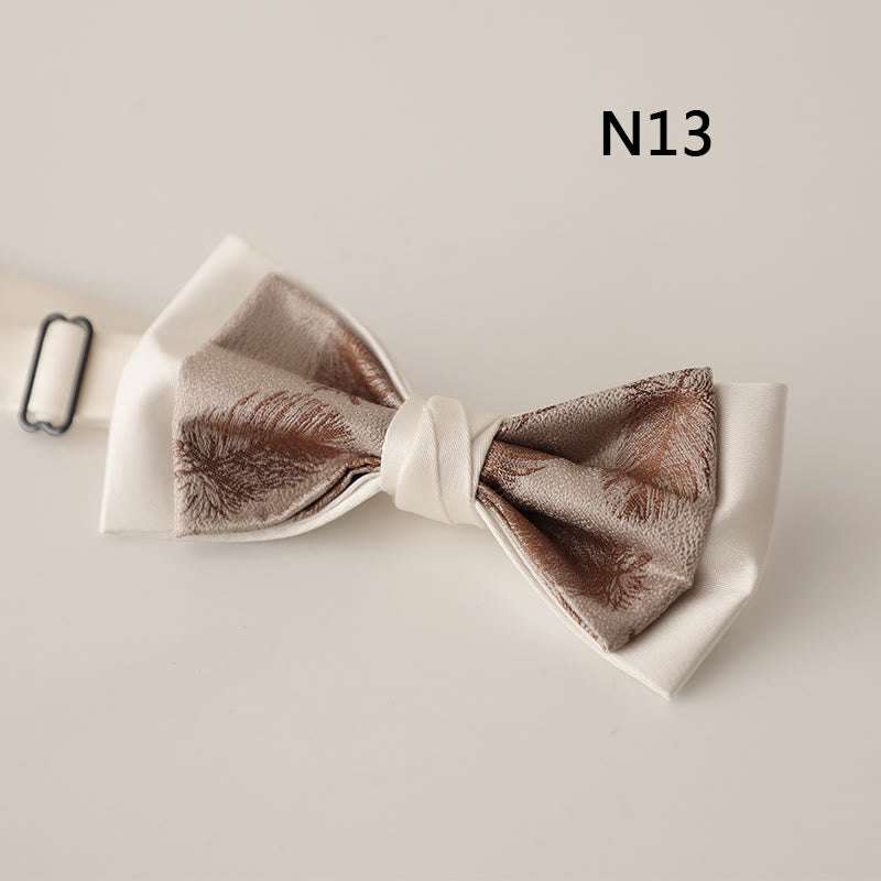 Beige Pattern Two-Layer Satin Adjustable Strap Bow Tie