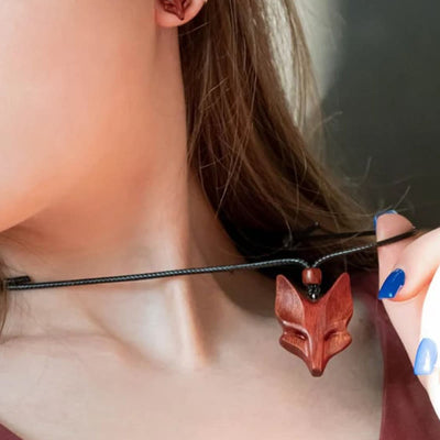 Handmade Wooden Fox Pendant Necklace