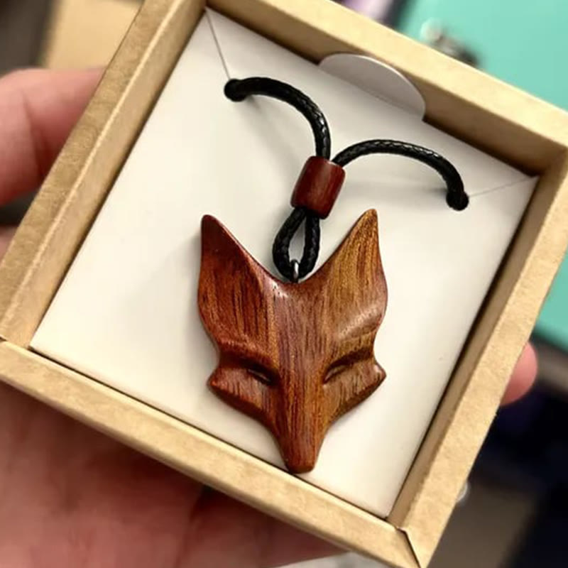 Handmade Wooden Fox Pendant Necklace