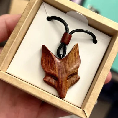 Handmade Wooden Fox Pendant Necklace