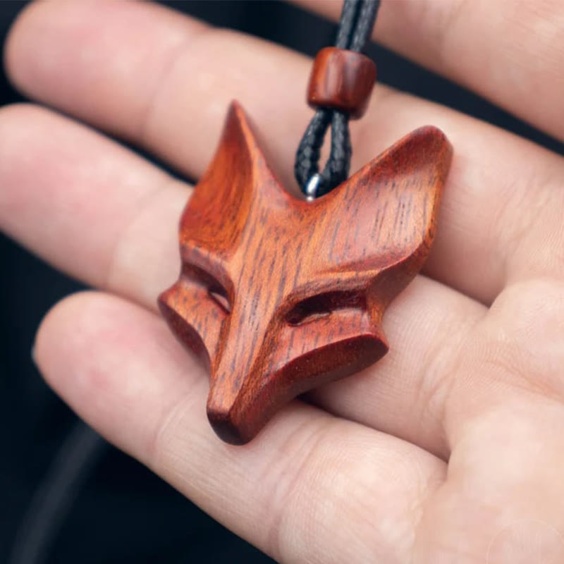 Handmade Wooden Fox Pendant Necklace