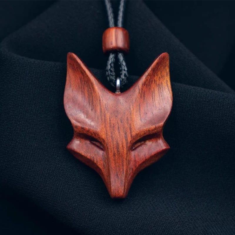 Handmade Wooden Fox Pendant Necklace