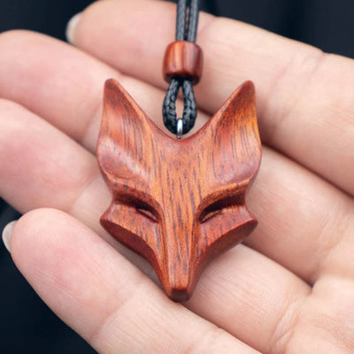 Handmade Wooden Fox Pendant Necklace