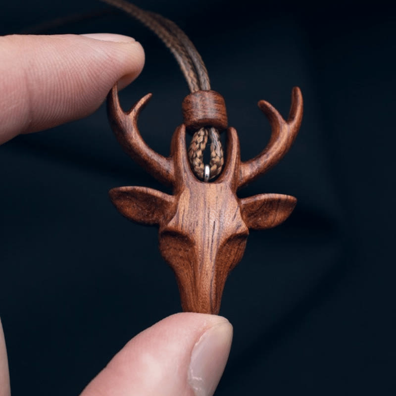 Handmade Wooden Deer Pendant Necklace