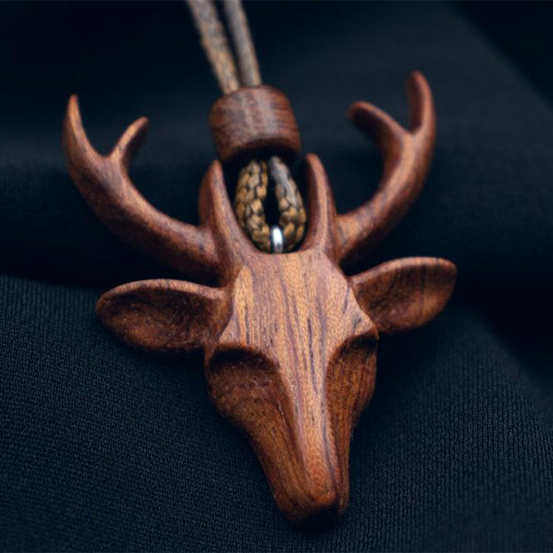 Handmade Wooden Deer Pendant Necklace