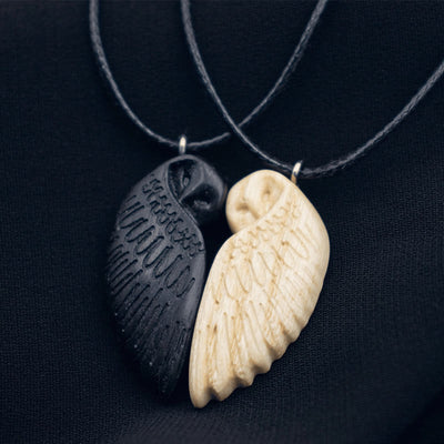 Handmade Wooden Couple Owl Pendant Necklace