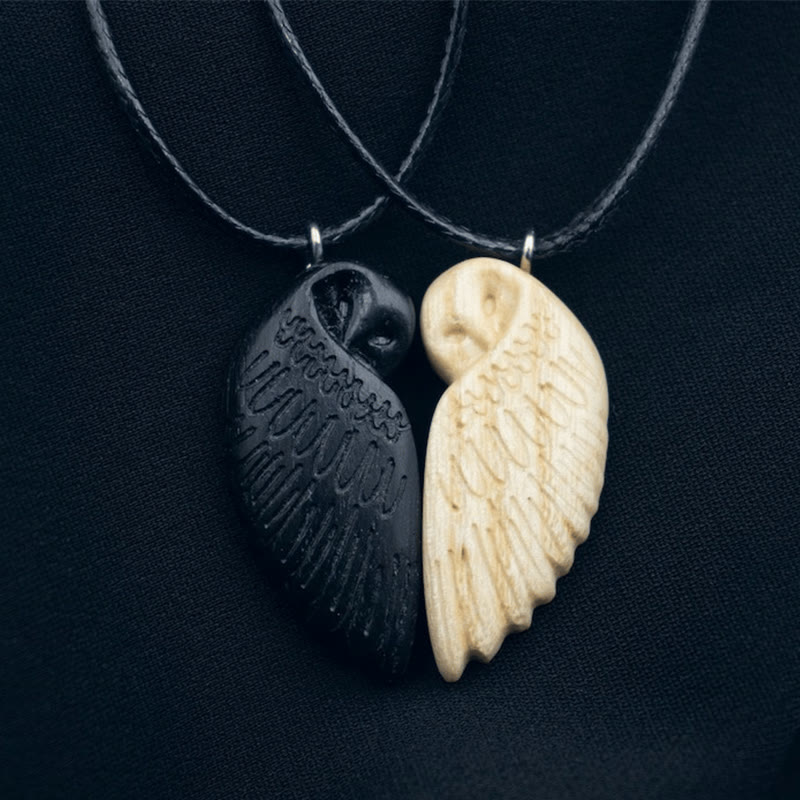 Handmade Wooden Couple Owl Pendant Necklace