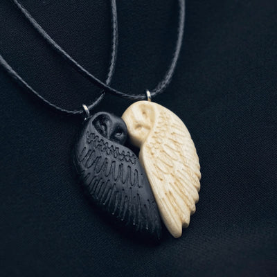 Handmade Wooden Couple Owl Pendant Necklace