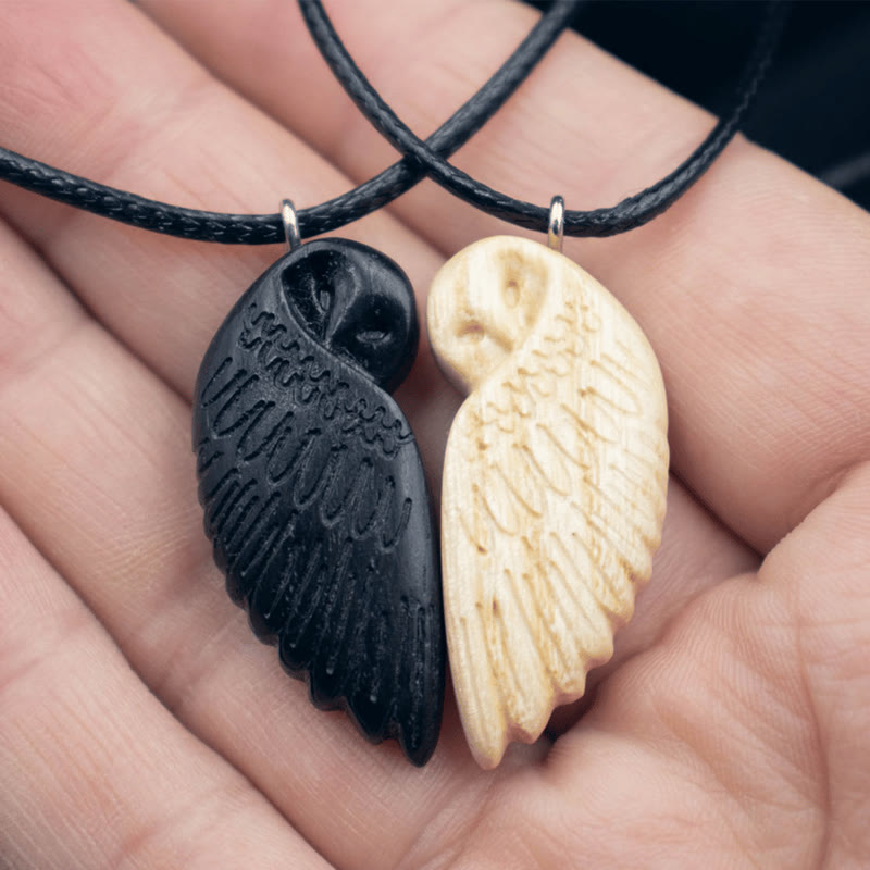 Handmade Wooden Couple Owl Pendant Necklace