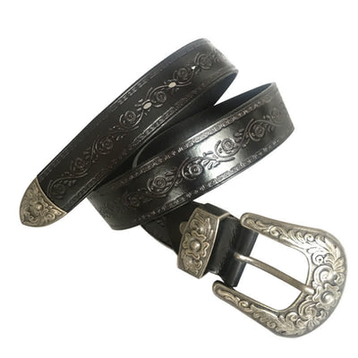 Rose Floral Carved Extra Long Plus Size Leather Belt