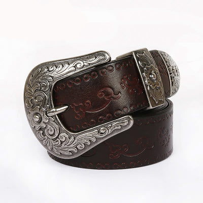 Rose Floral Carved Extra Long Plus Size Leather Belt