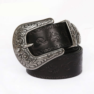 Rose Floral Carved Extra Long Plus Size Leather Belt