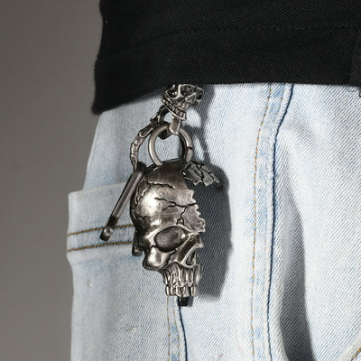 FREE Today: Retro Antique Silver Skull Face Metal Keychain - Silver - image 0