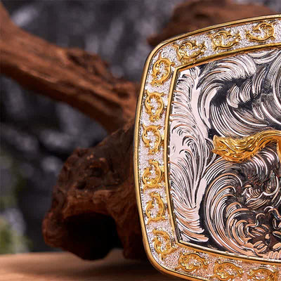 Gold & Silver Running Horse DIY Large Buckle Leather Belt
