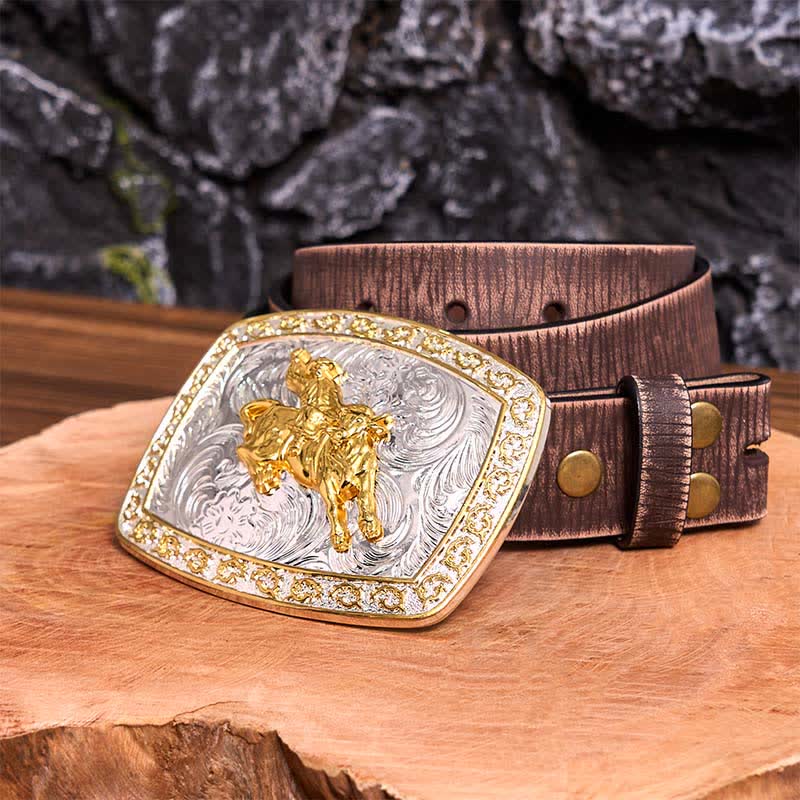Gold & Silver Horseback Riding DIY Large Buckle Leather Belt