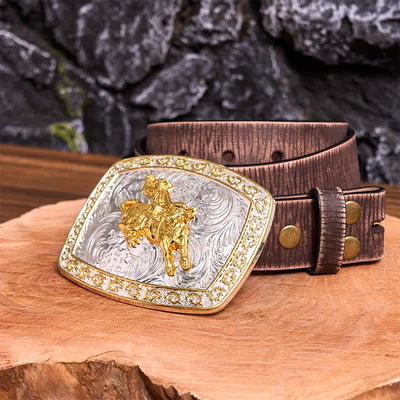 Gold & Silver Horseback Riding DIY Large Buckle Leather Belt