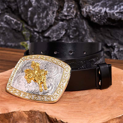 Gold & Silver Horseback Riding DIY Large Buckle Leather Belt