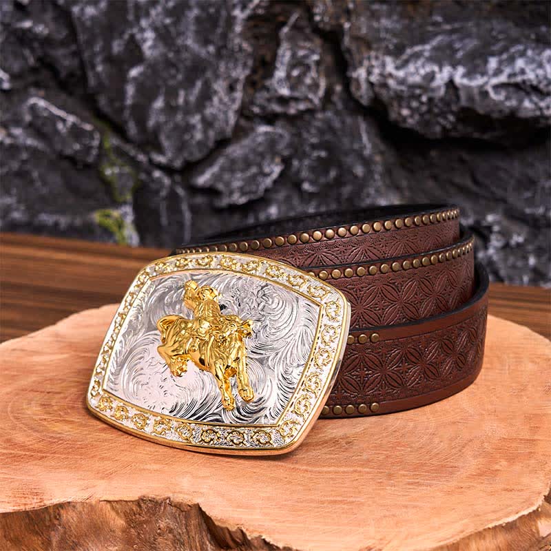 Gold & Silver Horseback Riding DIY Large Buckle Leather Belt