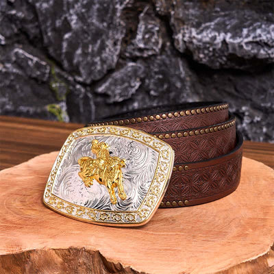 Gold & Silver Horseback Riding DIY Large Buckle Leather Belt