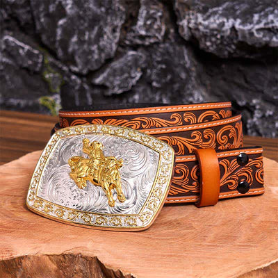 Gold & Silver Horseback Riding DIY Large Buckle Leather Belt