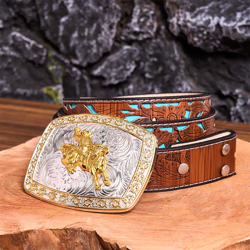 Gold & Silver Horseback Riding DIY Large Buckle Leather Belt