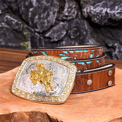 Gold & Silver Horseback Riding DIY Large Buckle Leather Belt