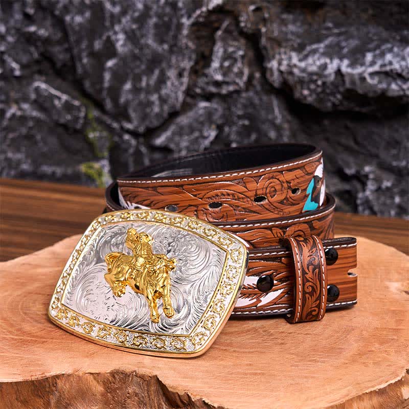 Gold & Silver Horseback Riding DIY Large Buckle Leather Belt
