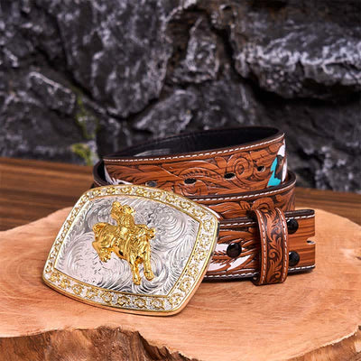 Gold & Silver Horseback Riding DIY Large Buckle Leather Belt