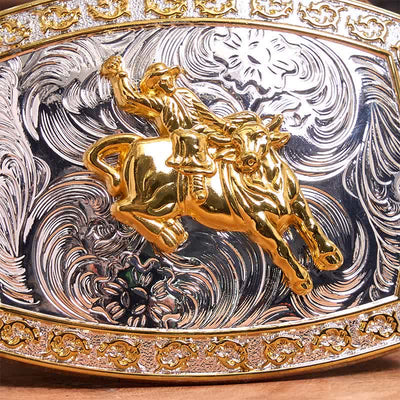 Gold & Silver Horseback Riding DIY Large Buckle Leather Belt
