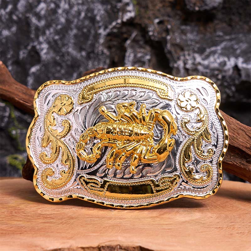 Gold Silver Floral Scorpion DIY Buckle Leather Belt