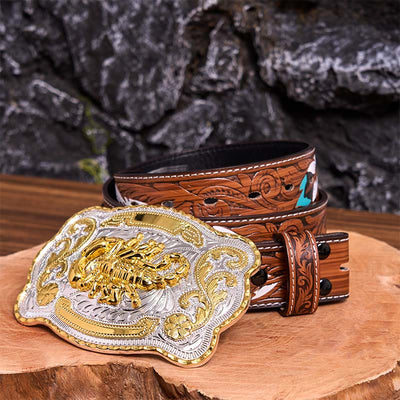 Gold Silver Floral Scorpion DIY Buckle Leather Belt