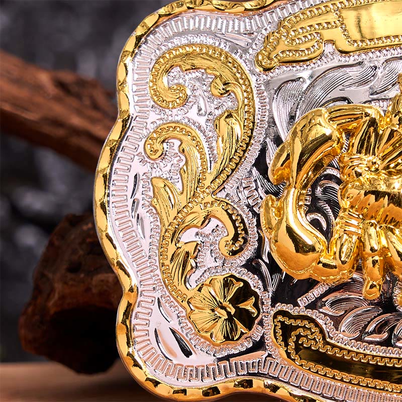 Gold Silver Floral Scorpion DIY Buckle Leather Belt