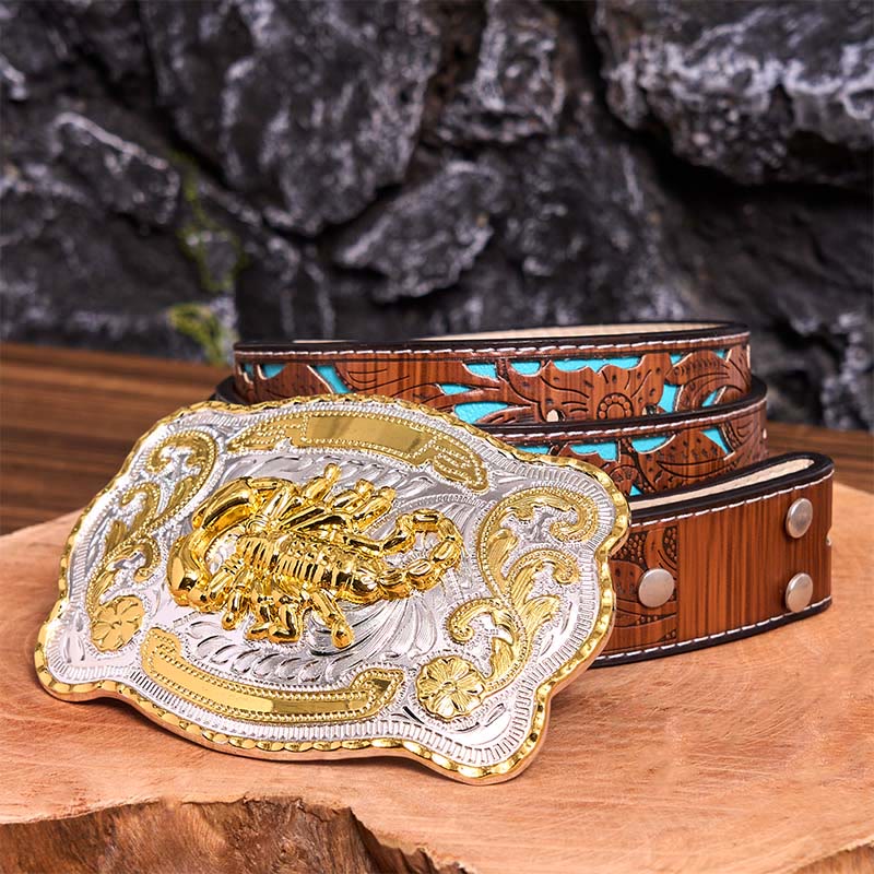Gold Silver Floral Scorpion DIY Buckle Leather Belt