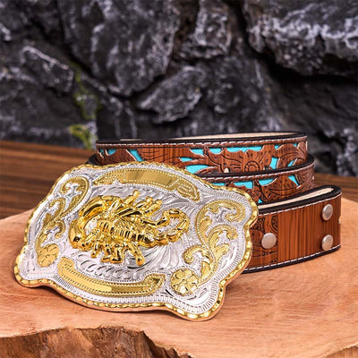 Gold Silver Floral Scorpion DIY Buckle Leather Belt