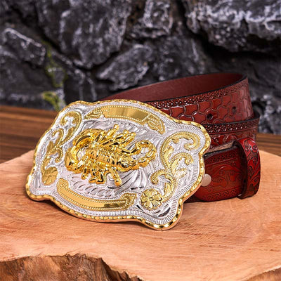 Gold Silver Floral Scorpion DIY Buckle Leather Belt