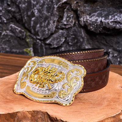 Gold Silver Floral Scorpion DIY Buckle Leather Belt