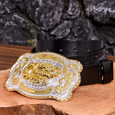 Gold Silver Floral Scorpion DIY Buckle Leather Belt