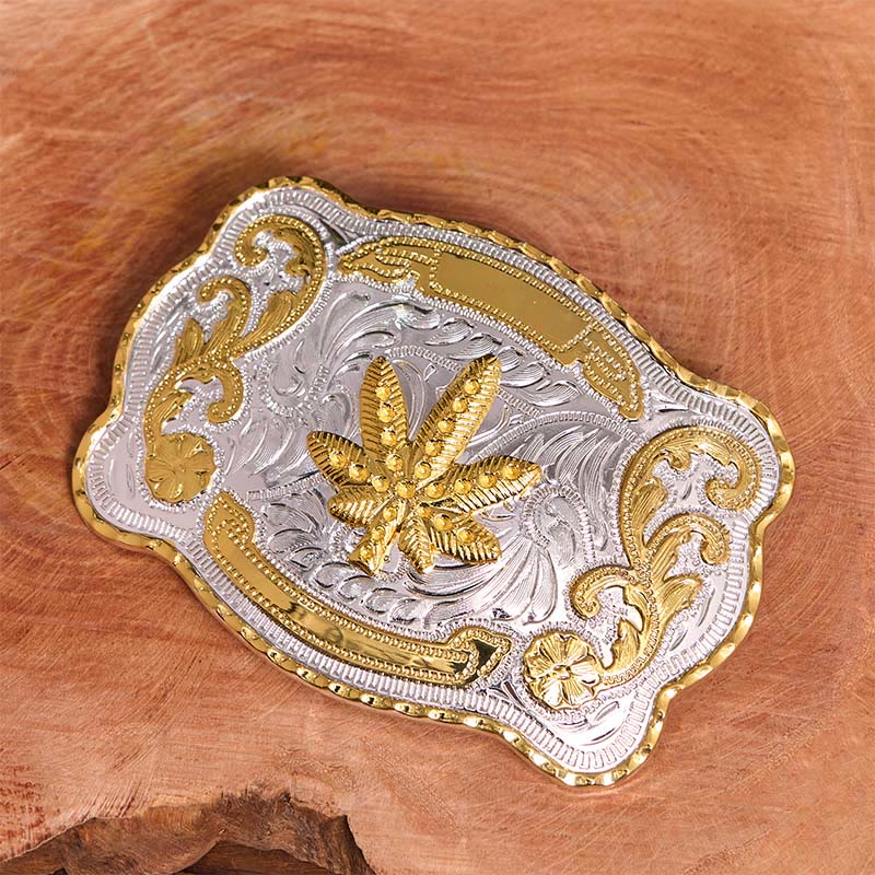 Gold Silver Floral Maple DIY Buckle Leather Belt