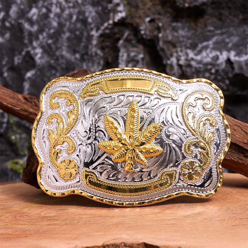 Gold Silver Floral Maple DIY Buckle Leather Belt