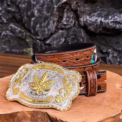 Gold Silver Floral Maple DIY Buckle Leather Belt