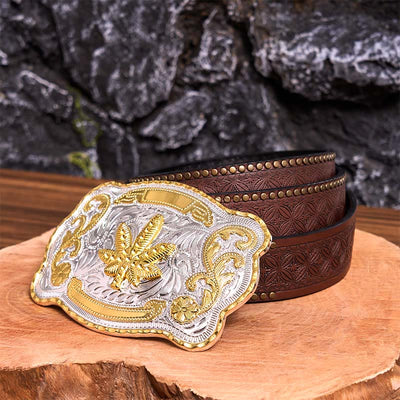 Gold Silver Floral Maple DIY Buckle Leather Belt