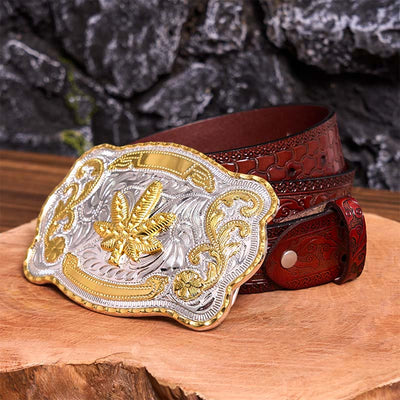 Gold Silver Floral Maple DIY Buckle Leather Belt