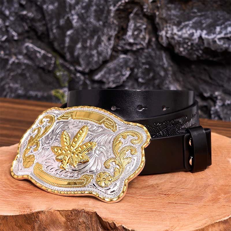 Gold Silver Floral Maple DIY Buckle Leather Belt