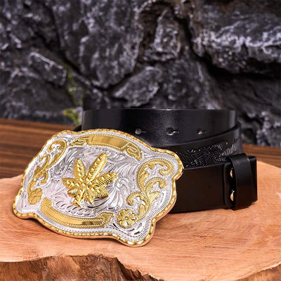 Gold Silver Floral Maple DIY Buckle Leather Belt