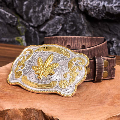 Gold Silver Floral Maple DIY Buckle Leather Belt