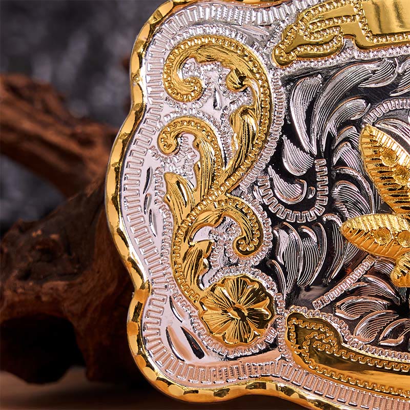 Gold Silver Floral Maple DIY Buckle Leather Belt