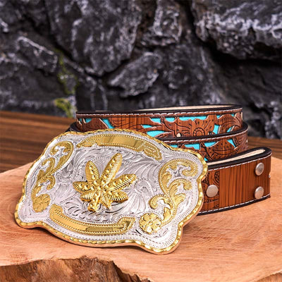 Gold Silver Floral Maple DIY Buckle Leather Belt