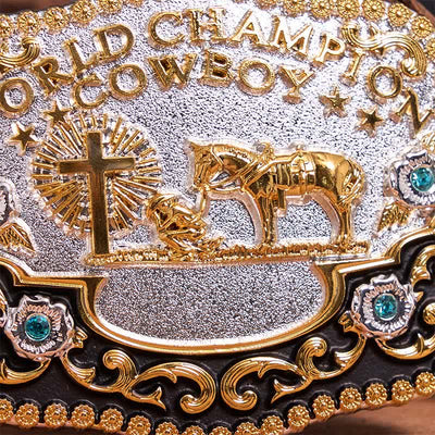 DIY World Champion Cowboy Praying Cross Large Buckle Leather Belt